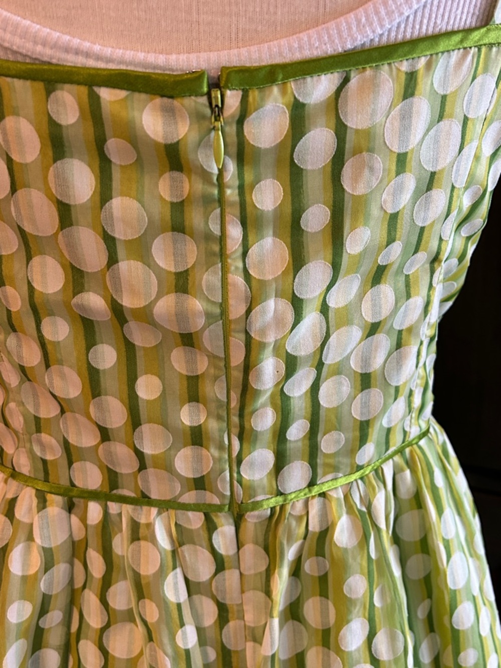 1980’s Robbie Bee Sz 14 Lime Green Polka Dot V-Neck Fit & Flare Dress - Picture 3 of 5